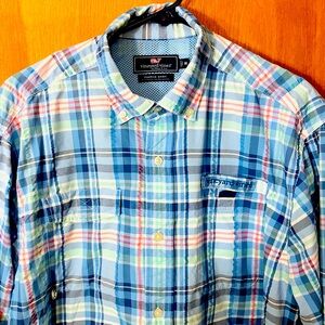 Vineyard Vines Men’s M Pink Blue Plaid Vented Harbor Button Down Shirt